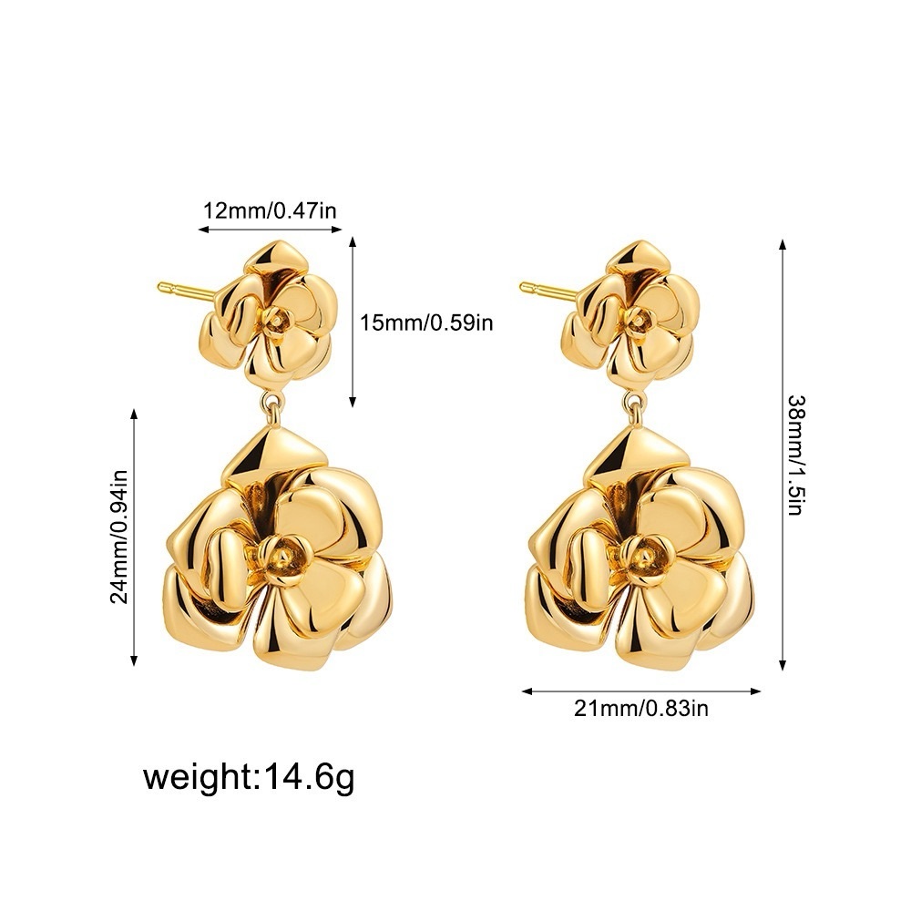 Gold Rose Drop Earrings*18K Gold Plated Floral Earrings*Vintage Inspired - Picture 9 of 9